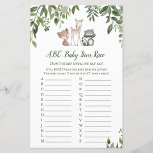 Lámina Woodland Baby Shower Game - ABC Baby Item Race