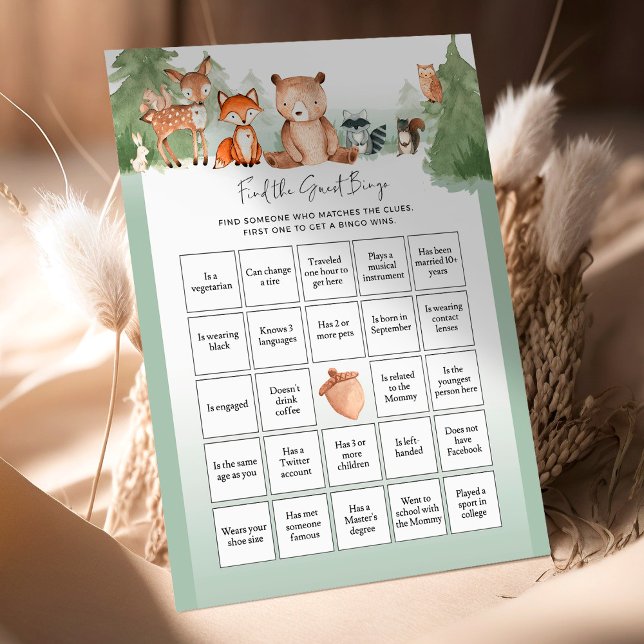 Lámina Woodland Baby Shower Game Find The Guest Bingo (Subido por el creador)