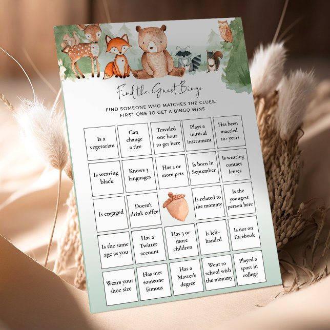 Lámina Woodland Baby Shower Game Find The Guest Bingo (Subido por el creador)