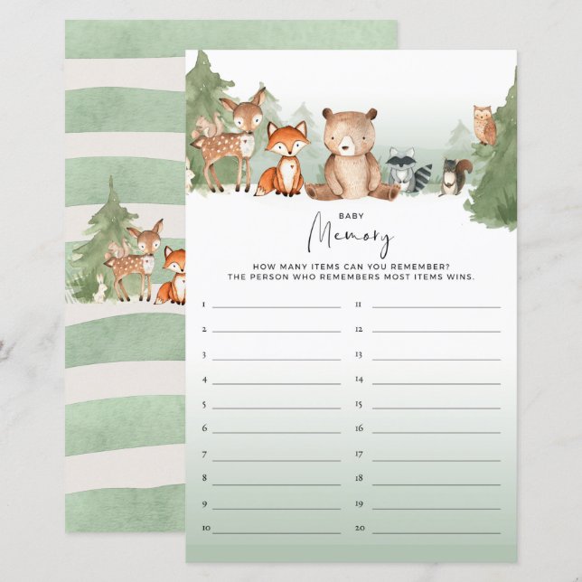 Lámina Woodland Baby Shower Game Memory (Anverso / Reverso)