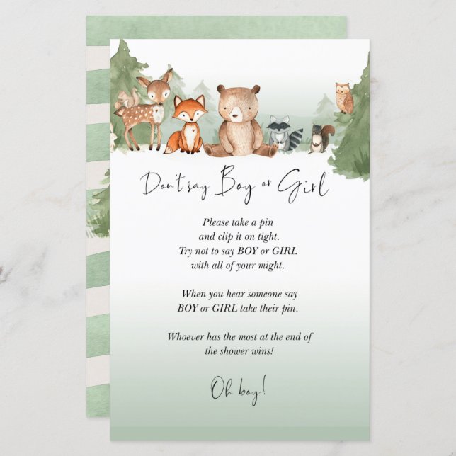 Lámina Woodland Baby Shower Mini Rótulo Boy o Chica (Anverso / Reverso)