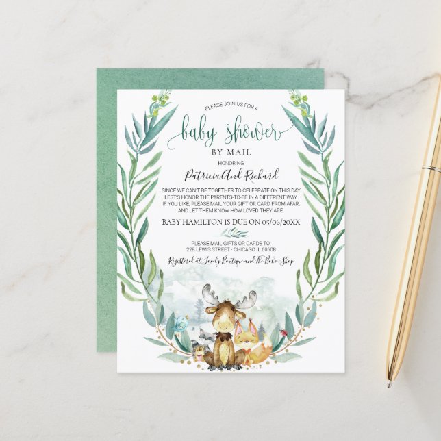 Lámina Woodland Baby Shower Por Invitación Presupuestaria (Anverso/Reverso In Situ)