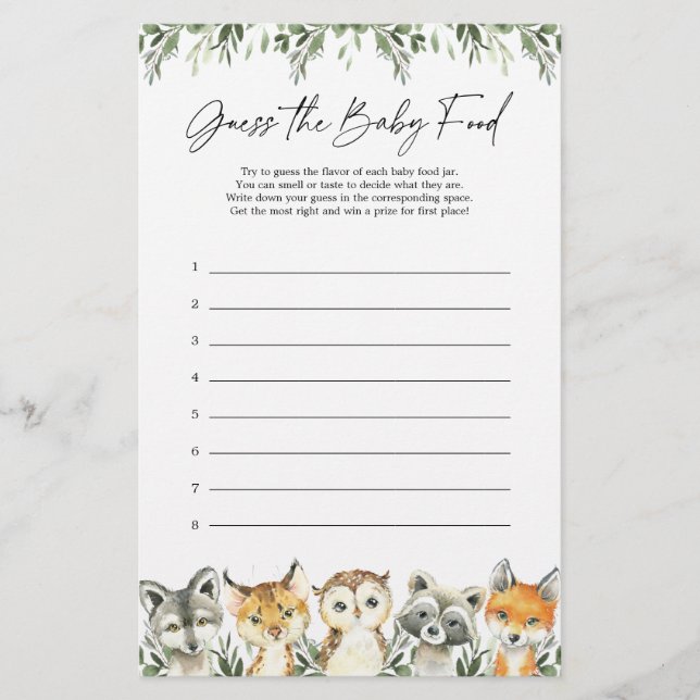 Lámina Woodland Baby Shower supongo que el juego de la co (Anverso)