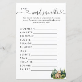 Lámina Woodland Baby Shower Word Scramble