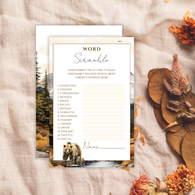 Lámina Woodland Bear Adventure Baby Shower Word Scramble (Subido por el creador)