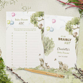 Lámina Woodland Bearly Wait Baby Shower ABC Game