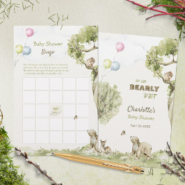 Lámina Woodland Bearly Wait Baby Shower Bingo Game