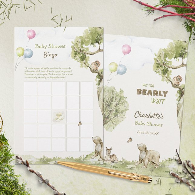 Lámina Woodland Bearly Wait Baby Shower Bingo Game (Subido por el creador)