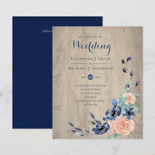 Lámina Woodland, Boda de Coral y Azul de la Armada Presup (Anverso / Reverso)