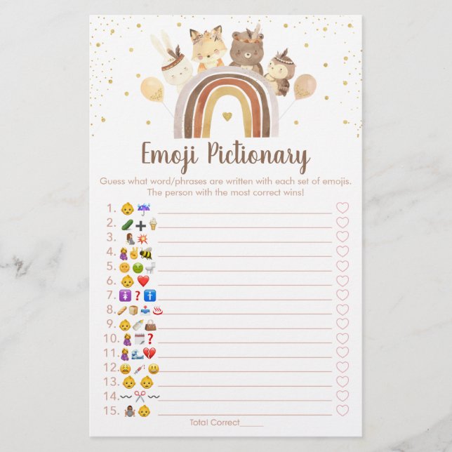 Lámina Woodland Boho Emoji arcoiris juego de ducha pictór (Anverso)