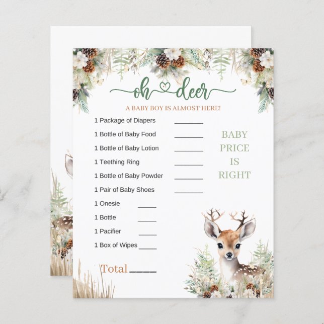 Lámina Woodland Deer Baby Shower Boy Game (Anverso / Reverso)