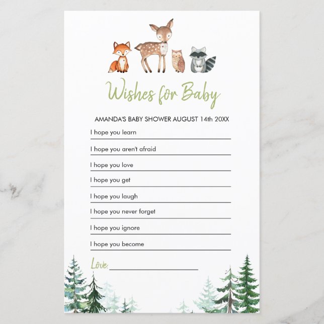 Lámina Woodland Forest Baby Shower quiere jugar al bebé (Anverso)