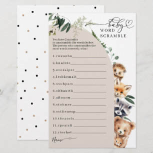 Lámina Woodland Forest Baby Shower Scramble Game