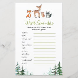 Lámina Woodland Forest Baby Shower Word Scramble Game