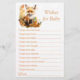 Lámina Woodland Fox Cute Wies para el juego de Baby Showe