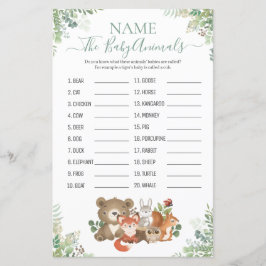Lámina Woodland Green Shower Baby Animal Name Game