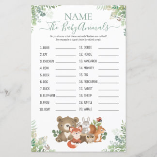 Lámina Woodland Green Shower Baby Animal Name Game