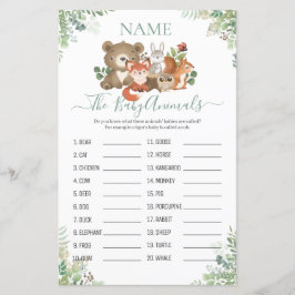 Lámina Woodland Green Shower Baby Animal Name Game