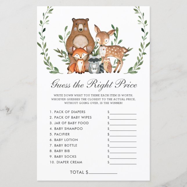 Lámina Woodland Greenery Adivinan Juego De Ducha De Preci (Anverso)