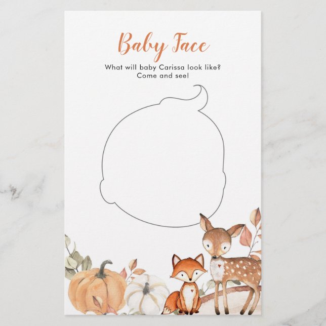 Lámina Woodland Oh Boy Pumpkin Baby Shower Baby Face (Anverso)