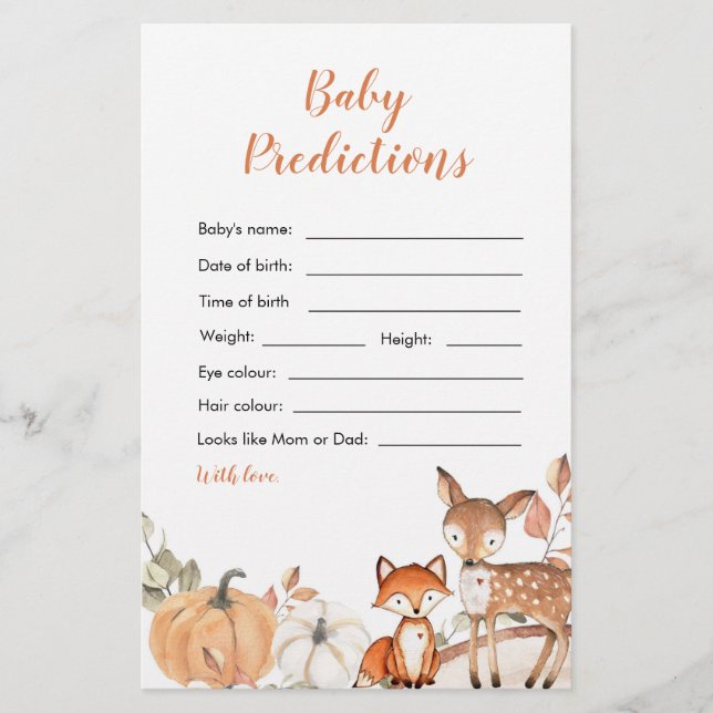 Lámina Woodland Oh Boy Pumpkin Predicción de Bebé (Anverso)