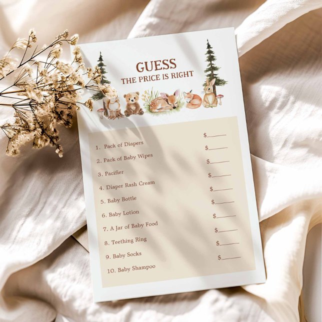 Lámina Woodland rústico adivina el precio de Baby Shower (Woodland Guess The Price Baby Shower Game)