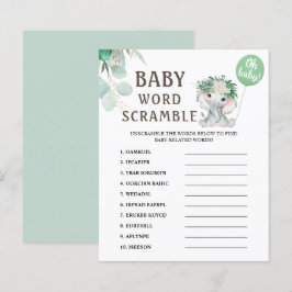 Lámina Word Scramble | Elephant Green Balloon Baby Shower
