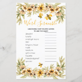 Lámina Word Scramble Game Bee Ducha de bebé botánica