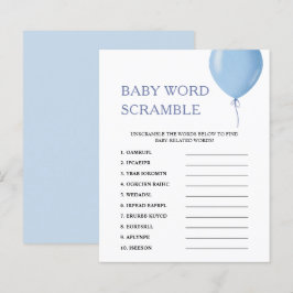 Lámina Word Scramble | Juego de Baby Shower con globo azu