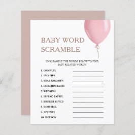 Lámina Word Scramble | Juego de Baby Shower con globo ros