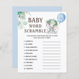 Lámina Word Scramble | Juego de Baby Shower Elephant Ball