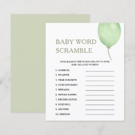 Lámina Word Scramble | Juego de Baby Shower Green Balloon