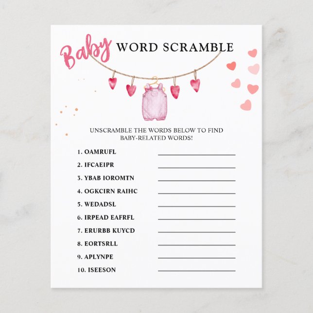 Lámina Word Scramble | Juego de San Valentín en Baby Show (Anverso)