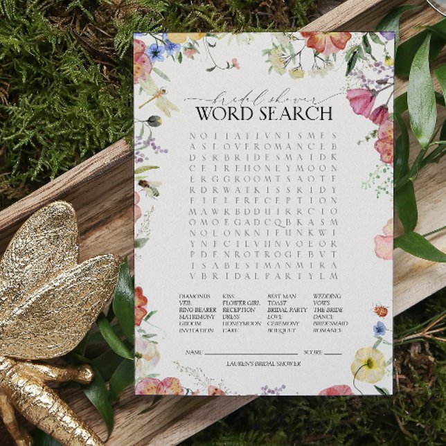 Lámina Wordsearch Presión Floral Bridal Shower Game (Bridal Shower Game!)