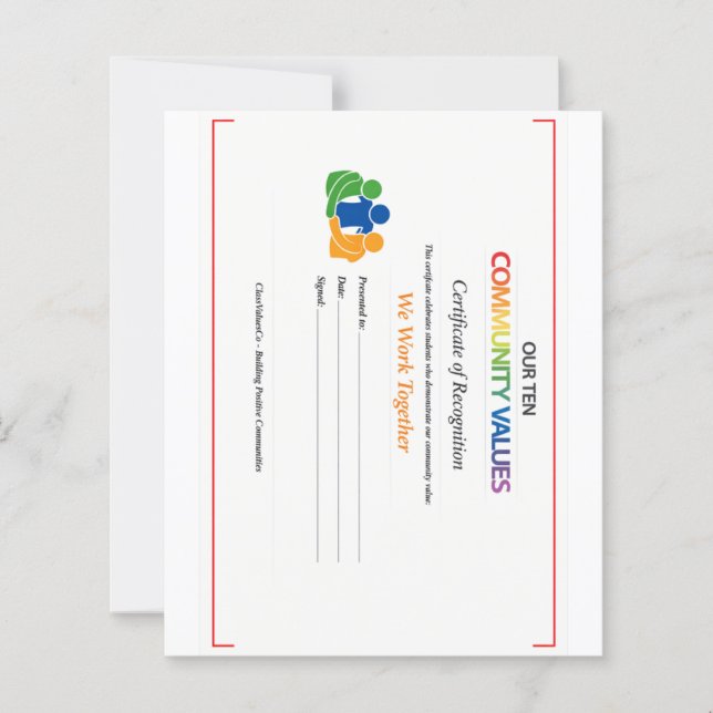 Lámina Work Together Value Certificate 4.5x5.6 Sheet  (Anverso)