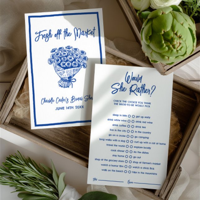 Lámina Would She Rather Blue Bridal Shower Game (Would She Rather Blue Bridal Shower Game)