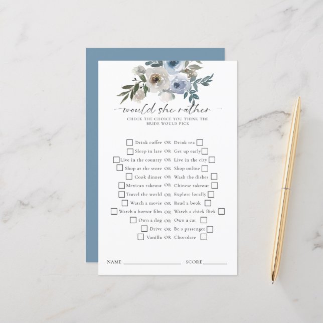 Lámina Would She Rather Bridal Shower Game Dusty Blue (Anverso/Reverso In Situ)
