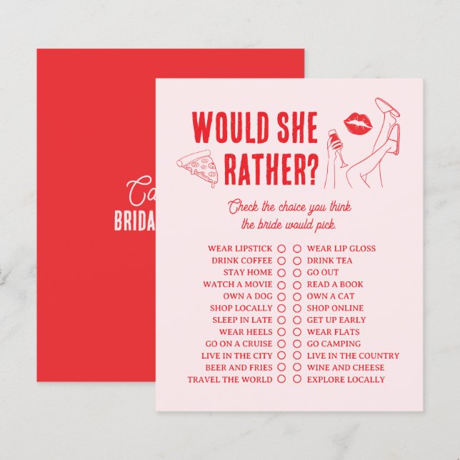Lámina Would She Rather Bridal Shower Game Girl Gone Mild (Anverso / Reverso)