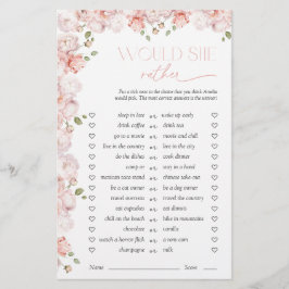 Lámina Would She Rather Floral Pink Bridal Shower Game