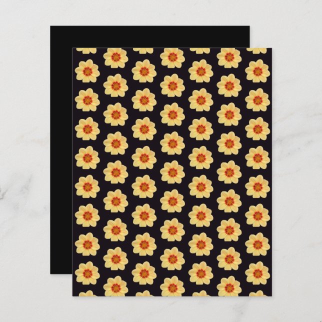 Lámina Yellow Dahlia Pattern on Black Scrapbook Paper (Anverso / Reverso)
