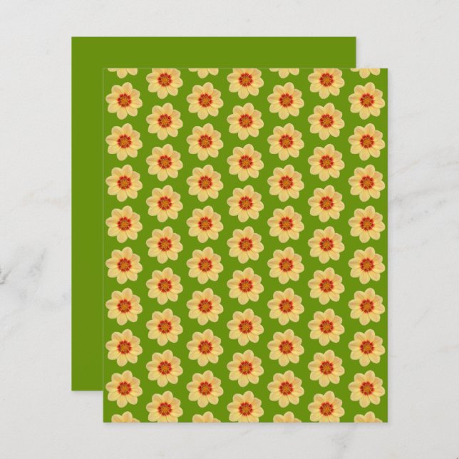 Lámina Yellow Dahlia Pattern on Green Scrapbook Paper (Anverso / Reverso)