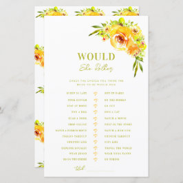 Lámina Yellow Green Bridal Shower Would She Rather Game