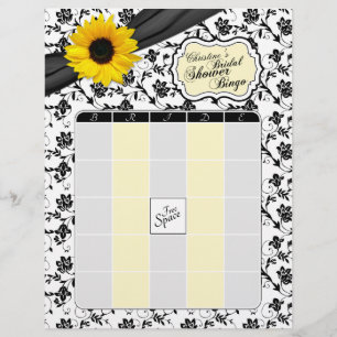 Lámina Yellow Sunflower Black Floral Bridal Shower Bingo