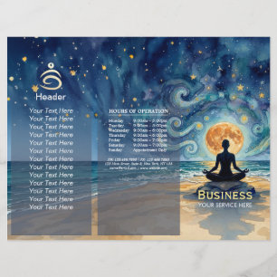 Lámina Yoga Meditación Noche estrellada Cielo Luna mar Tr
