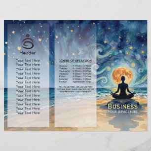 Lámina Yoga Meditación Noche Estrellada Cielo Luna Tri-Fo