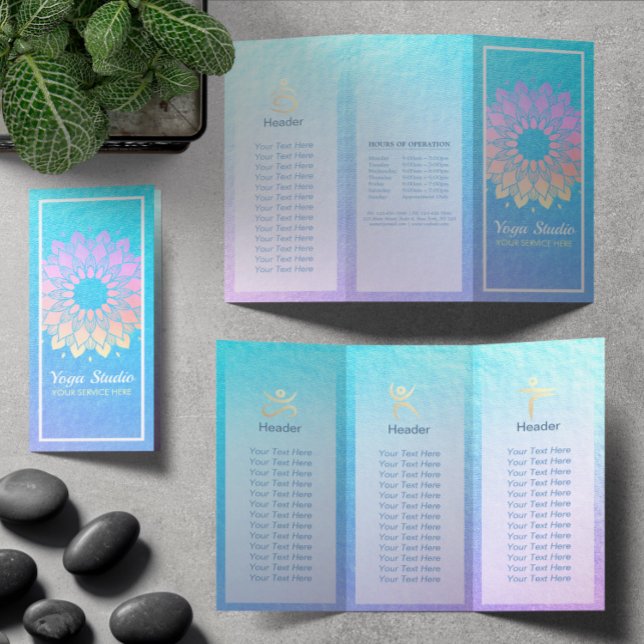 Lámina Yoga Studio Tri-Fold Brochure Lotus Floral Mandala (Subido por el creador)