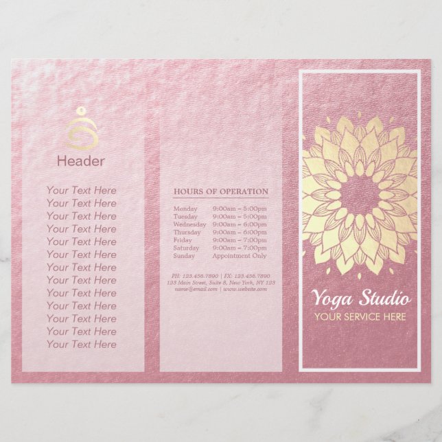 Lámina Yoga Studio Tri-Fold Brochure Lotus Floral Mandala (Anverso)