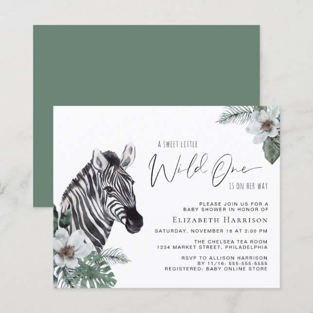 Lámina Zebra Boho Watercolor Baby Shower (Anverso / Reverso)