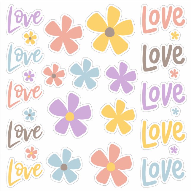 Láminas de Pegatinas de Margaritas y Amor (Daisies and love . . . these stickers celebrate friendship, family, and spring!
)