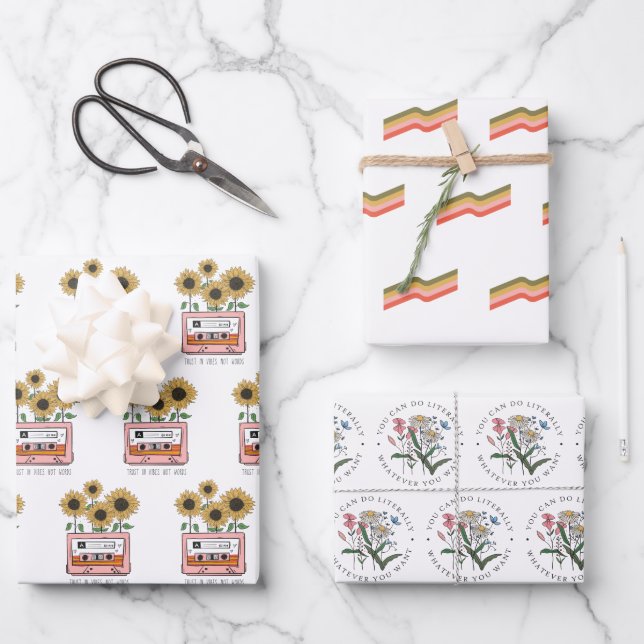 Láminas planas de papel envueltas de 3 flores retr (Anverso)